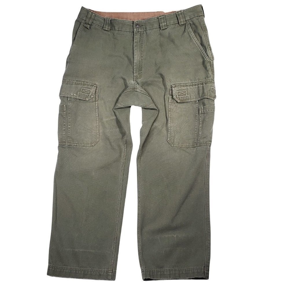 Duluth Trading Co Mens Heavy Duty Carpenter Cargo Pants Green Size 42x32